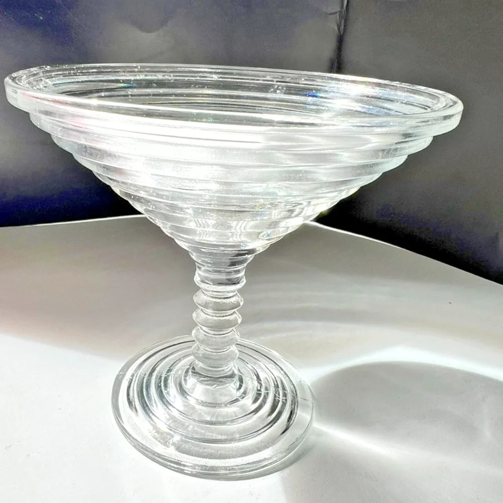 Anchor Hocking Manhattan Clear Glass Compote Pedestal Bowl Art Deco Vintage